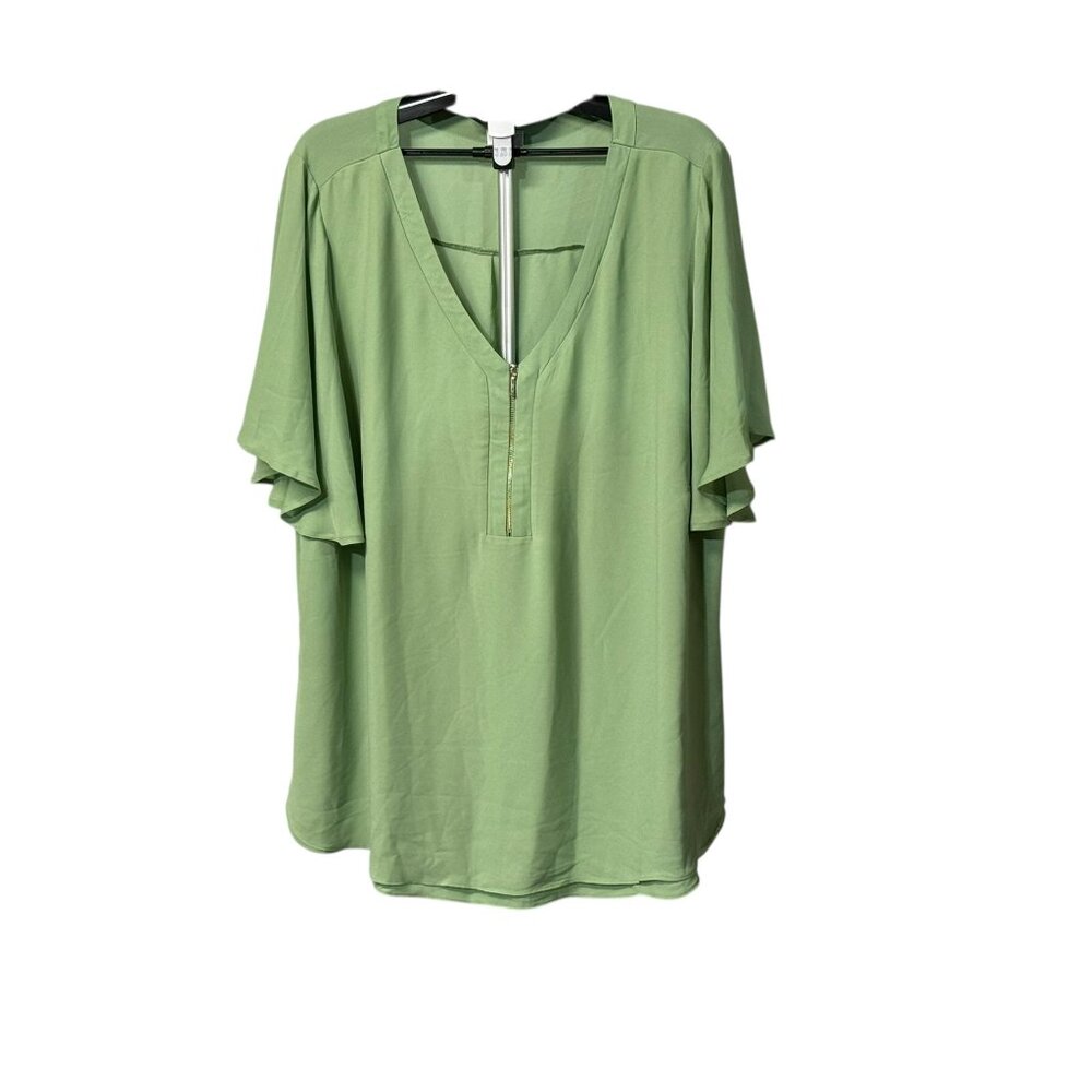 Woman's Plus Size Avenue Zip V Neck, Short Bell Sleeve - Mint - Size 26/28